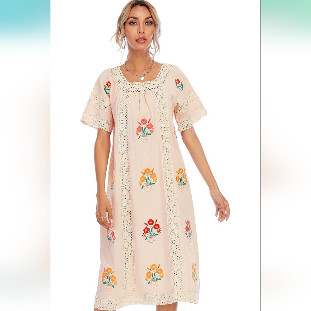 Floral Embroidered Cream Dress